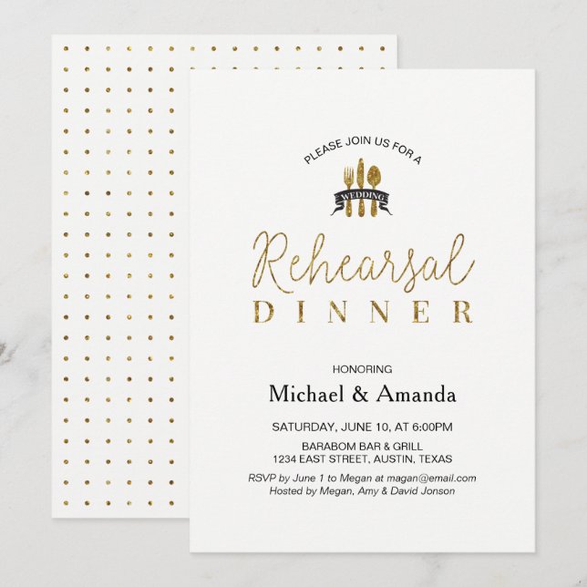 Simple Modern Gold Wedding Rehearsal Dinner Card (Front/Back)