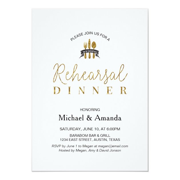 Simple Modern Gold Wedding Rehearsal Dinner Invitation