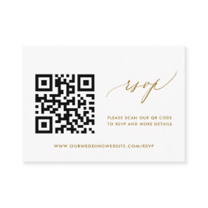 Simple Modern Gold Wedding RSVP QR Code  Enclosure Card