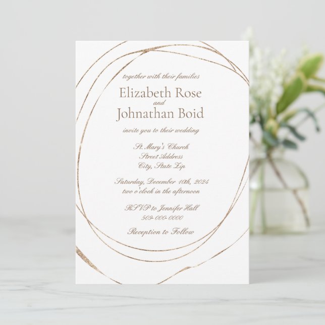 Simple Modern Gold White Elegant Wedding Invitation (Standing Front)