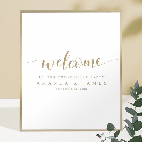 Simple Modern Gold White Engagement Party Welcome Poster