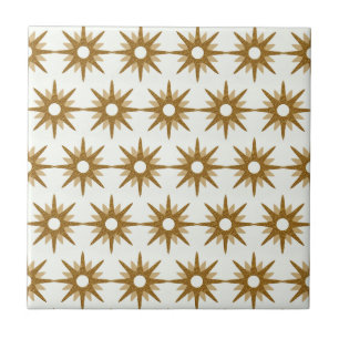 Simple Modern Gold White Starburst Pattern Ceramic Tile