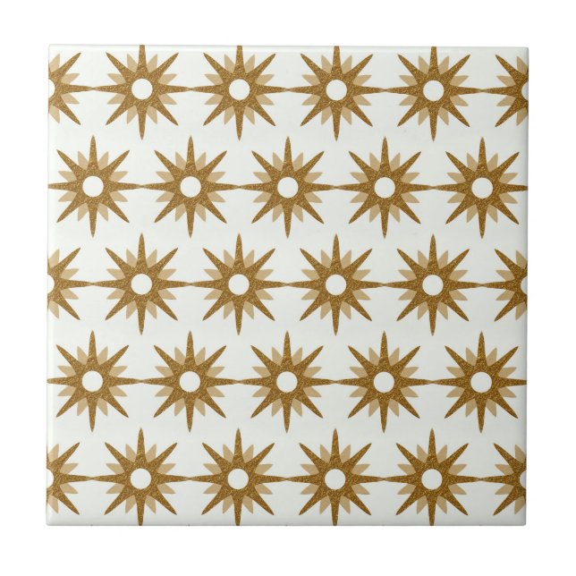 Simple Modern Gold White Starburst Pattern Ceramic Tile (Front)