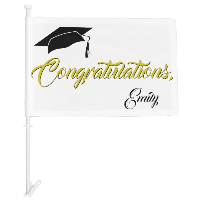 Simple Modern Golden Congratulations Graduation Car Flag (Front)