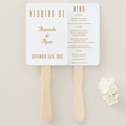 Simple Modern Golden Script Wedding Menu Hand Fan