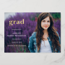 Simple Modern Grad Letters Gold Photo Graduation   Foil Invitation