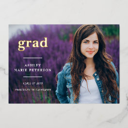 Simple Modern Grad Letters Gold Photo Graduation Foil Invitation
