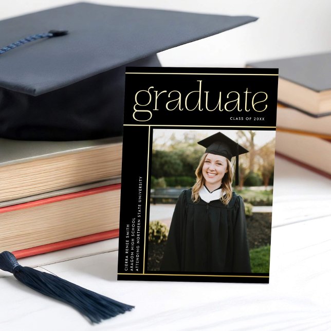 Simple Modern Graduate Graduation Black Gold REAL  Foil Invitation (Creator Uploaded)