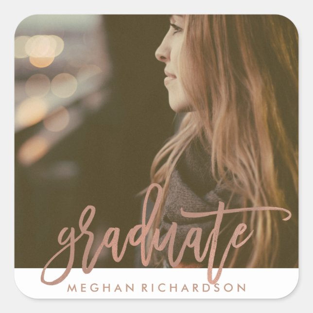 Simple Modern Graduate with Photo Square Sticker (Front)