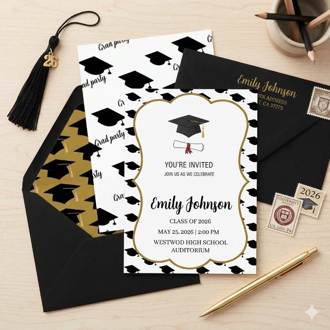 Simple Modern Graduation Cap & Diploma Party  Invi Invitation (Creator Uploaded)