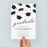 Simple Modern Graduation Party Invitations<br><div class="desc">Minimalist graduation party invitations featuring falling black mortarboard caps,  and a modern text template that is easy to personalize.</div>