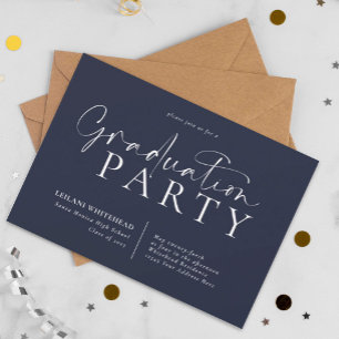 Simple Modern Graduation Party Navy Blue Invitation