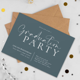 Simple Modern Graduation Party Teal Invitation