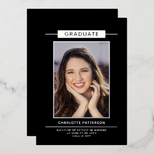 Simple Modern Graduation Photo Gold Script Foil Invitation