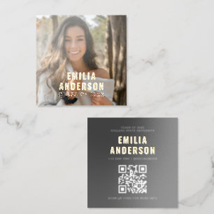 Simple Modern Graduation Photo QR Code Info Foil Spot Gloss Business Cards