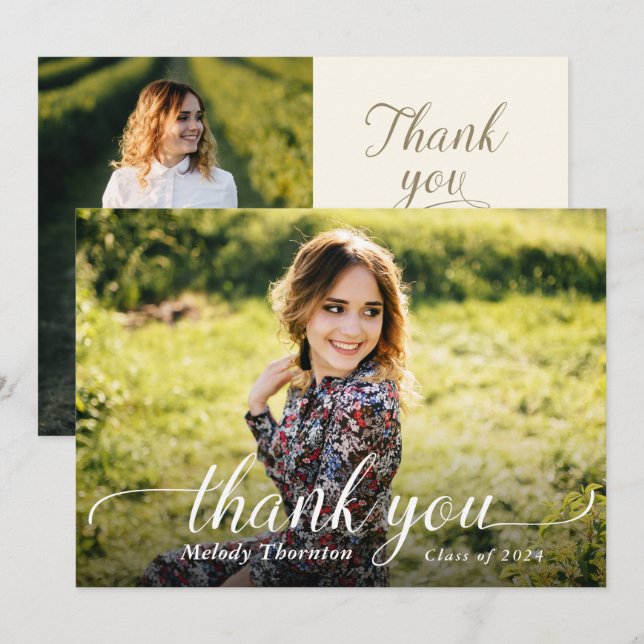 Simple Modern Graduation Photo Thank you Card (Front/Back)