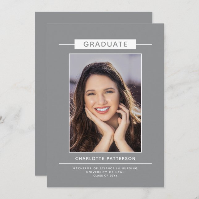 Simple Modern Graduation Script Photo Blue Gray (Front/Back)