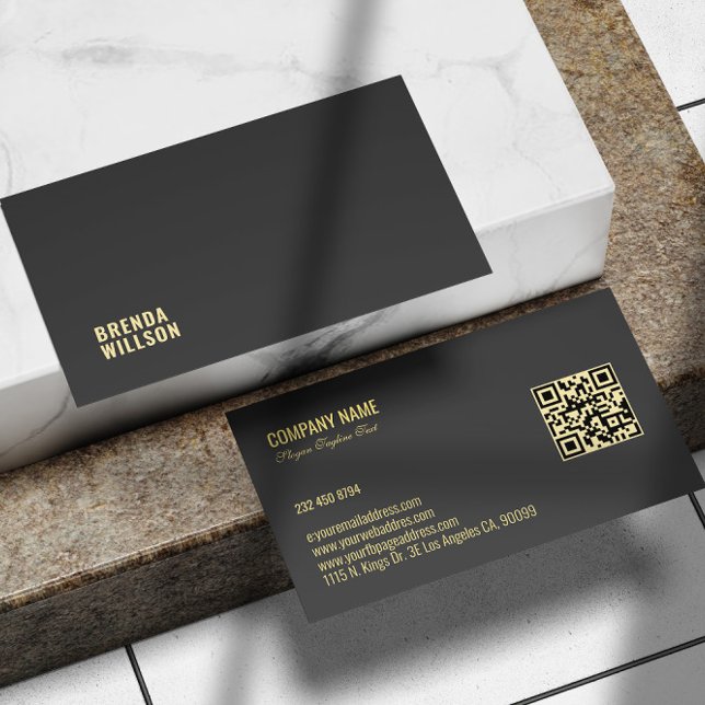 Simple Modern Gray Background Gold Typography Business Card (Creator Uploaded)