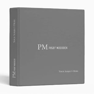 Simple Modern Gray Binder with Name & Monogram