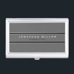 Simple Modern Gray | Black Stripe Business Card Case<br><div class="desc">Professional business card holder features a simple gray design with custom name in a coordinating grey banner with a double black stripe with white accents and text. Shown with personalized name and title in simple modern font, this executive business card holder is designed as a template with custom text and...</div>