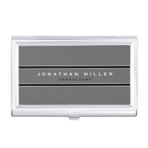 Simple Modern Gray  Black Stripe Business Card Case