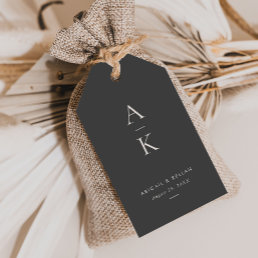 Simple Modern Gray Charcoal Monogram Wedding Gift Tags