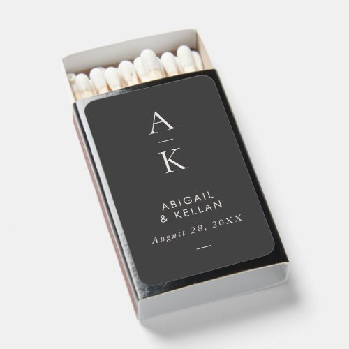 Simple Modern Gray Charcoal Monogram Wedding Matchboxes