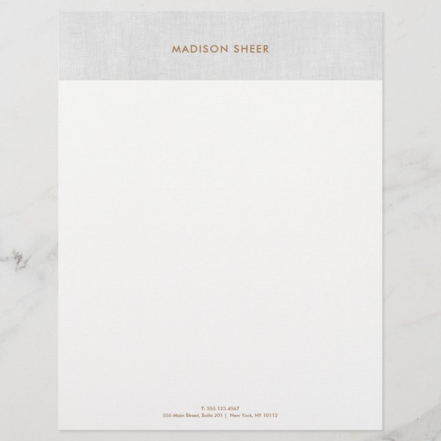 Simple Modern Gray Linen, Minimalist Professional Letterhead (Front)