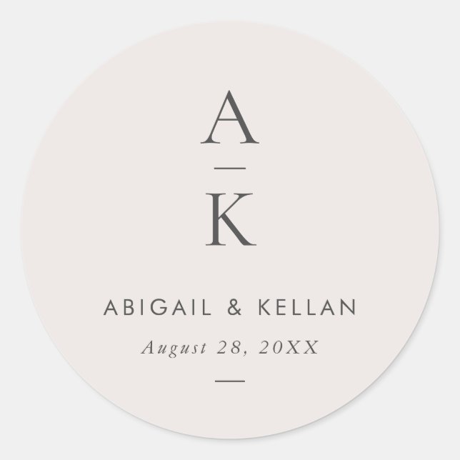 Simple Modern Gray Monogram Mix Match Wedding Classic Round Sticker (Front)