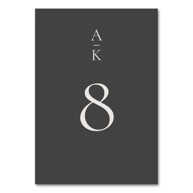 Simple Modern Gray Monogram Mix Match Wedding Table Number (Front)