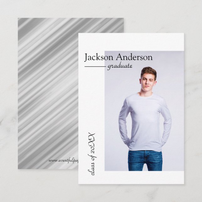 Simple Modern Gray Stripes - 3x5 Grad Announcement (Front/Back)