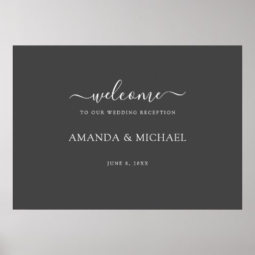 Simple Modern Gray White Wedding Reception Welcome Poster