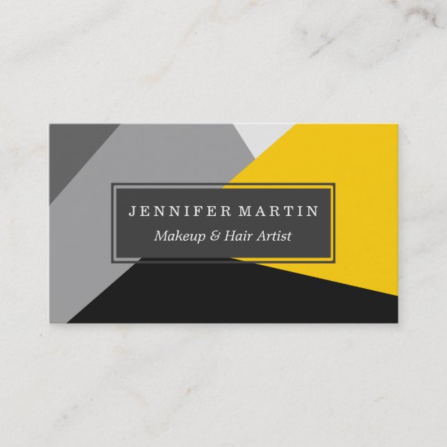 Simple Modern Gray Yellow and Black Geo Business Card (Front)