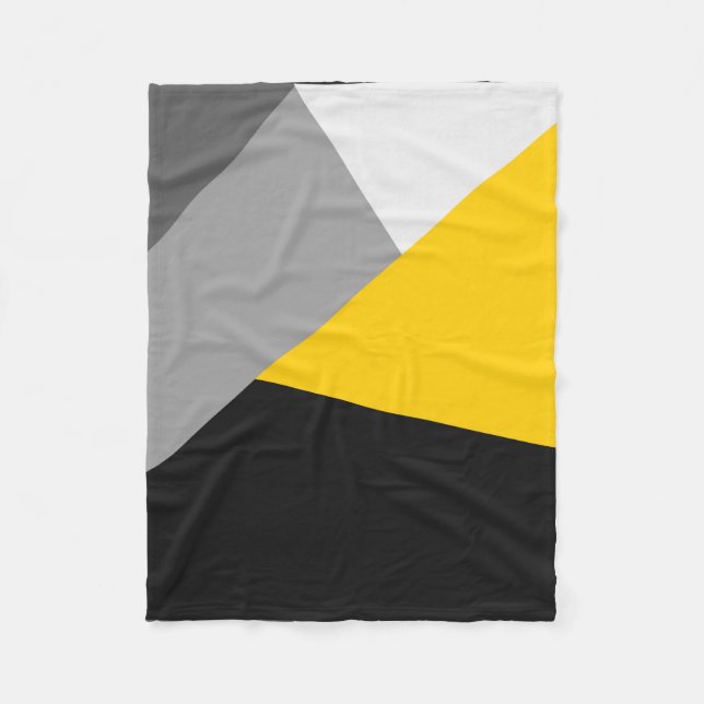 Simple Modern Gray Yellow and Black Geo Fleece Blanket (Front)