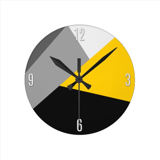 Simple Modern Gray Yellow and Black Geo Round Clock