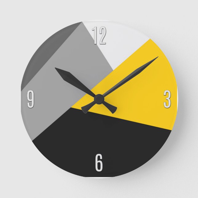 Simple Modern Gray Yellow and Black Geo Round Clock (Front)