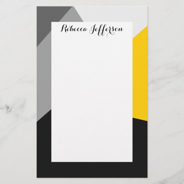 Simple Modern Gray Yellow and Black Geo Stationery (Front)