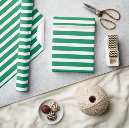 Simple Modern Green and White Striped Minimalist Wrapping Paper