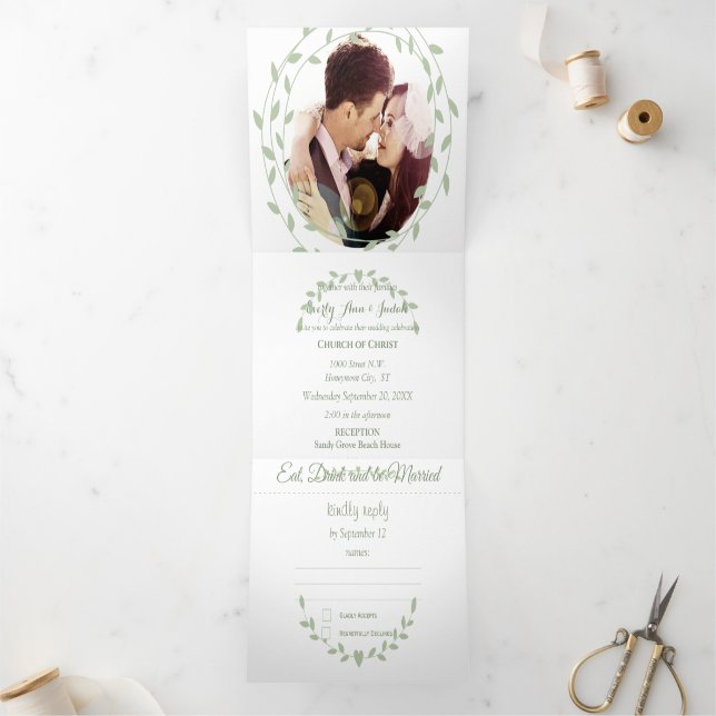 Simple Modern Green Ash Wedding  Tri-Fold Invitati (Inside)