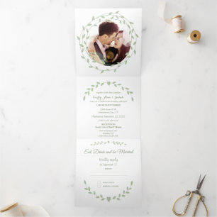 Simple Modern Green Ash Wedding  Tri-Fold Invitati