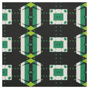Simple Modern Green Black & White Pattern Fabric