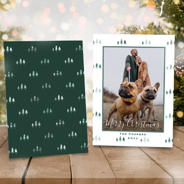 Simple Modern Green Christmas Tree Photo Holiday Card (Creator Uploaded)