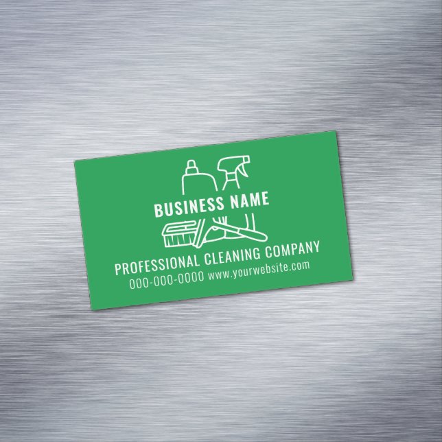 Simple Modern Green Cleaning Company Business Card Magnet (In Situ)
