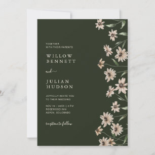 Simple Modern Green Floral Wedding Invitation