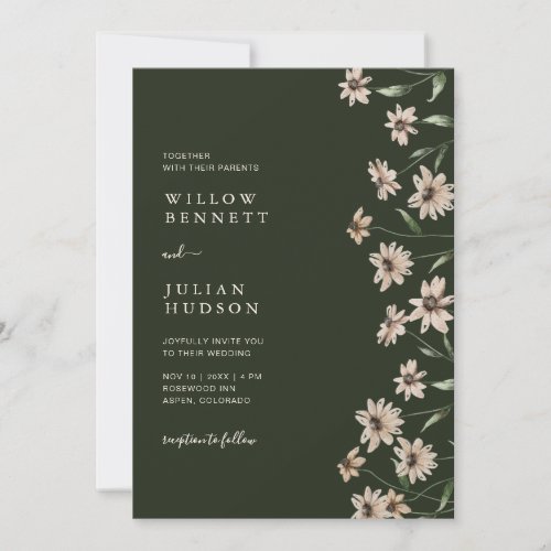 Simple Modern Green Floral Wedding Invitation