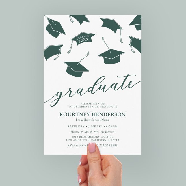Simple Modern Green Graduation Party Invitations (Creator Uploaded)