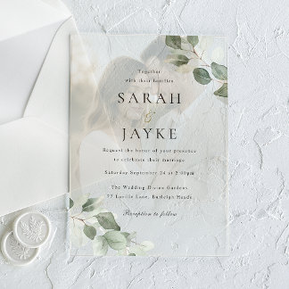 Simple Modern Green Leaf Portrait Wedding Acrylic Invitations