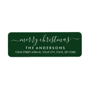Simple Modern Green Merry Christmas Script Holiday Label