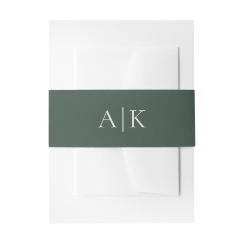 Simple Modern Green Monogram Earth Tone Wedding Invitation Belly Band