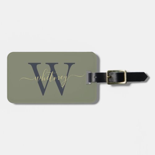 Simple Modern Green Monogram Name Luggage Tag